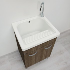 Vasca lavatoio in ceramica 60x60 / 60x50 con mobile Domina Total Wood